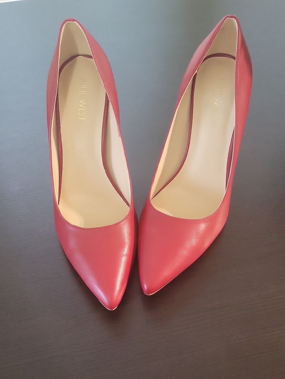 New With Box Nine West Red Pointed-Toe Leather Pumps